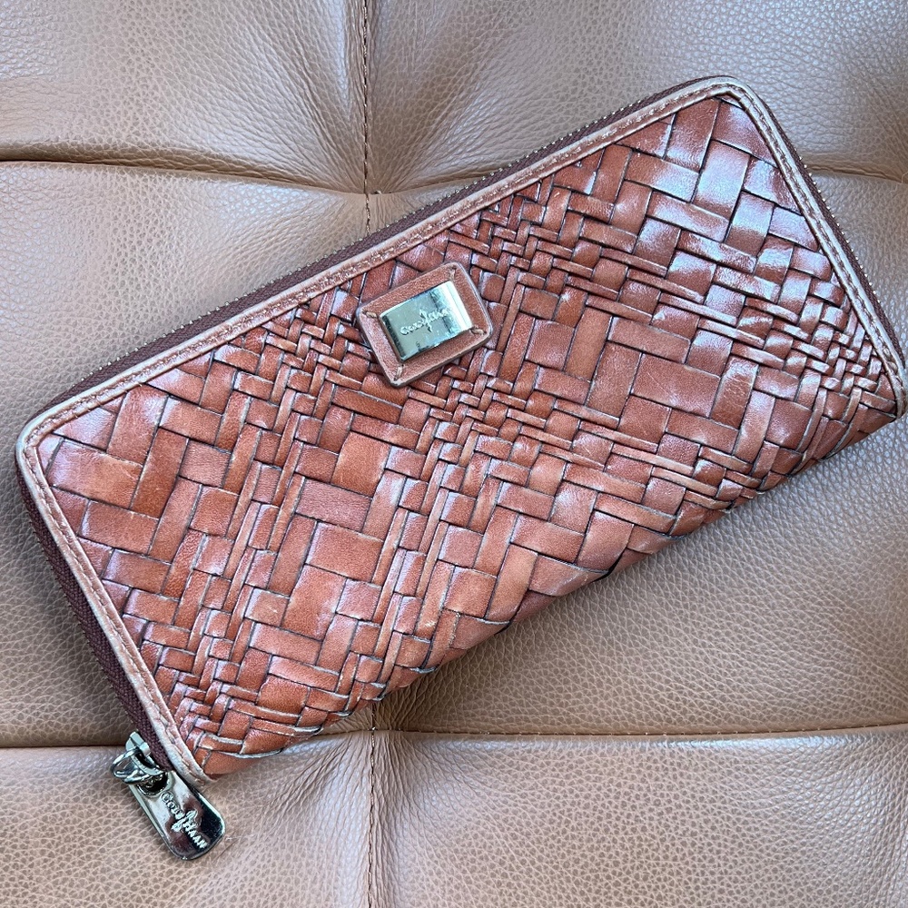 Cole Haan Woven Leather Zip Wallet
